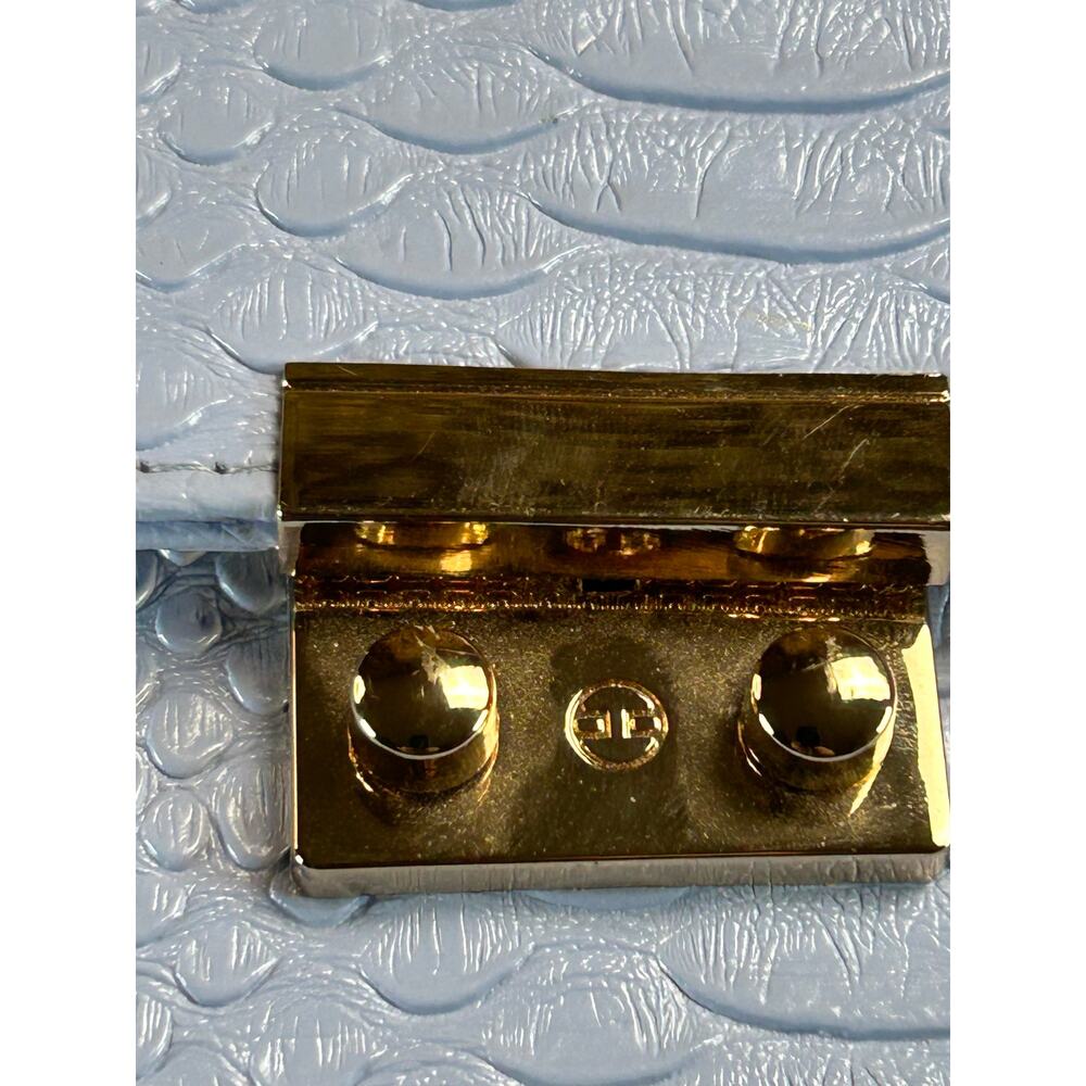 Womens Light Blue Croc Embossed Crossbody Shoulder Bag Gold Chain Purse Small - Picture 5 of 9